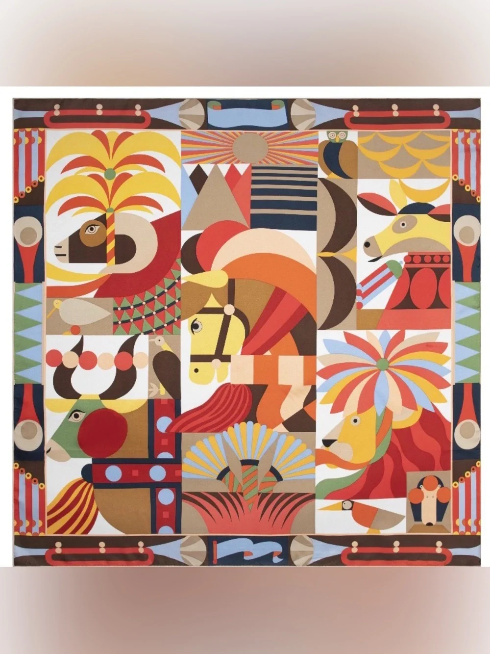 NEW Carolina Lemke Silk Equestrian Amber Parade Printed Scarf